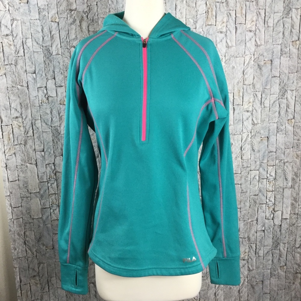 Fila teal jacket, size M, hooded, 1/4 zipper